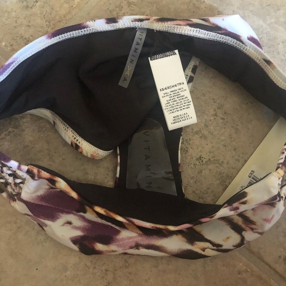 VITAMIN A NWT WATER COLOR ABSTRACT SWIM BIKINI BOTTOMS XS WHITE PURPLE - Picture 6 of 7